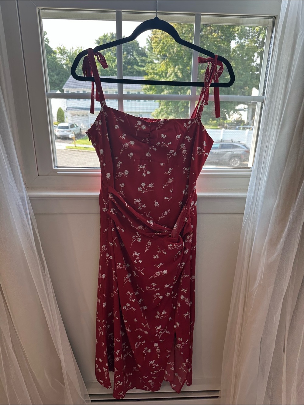 Petite Studio Red Floral Tie-Strap Midi Dress